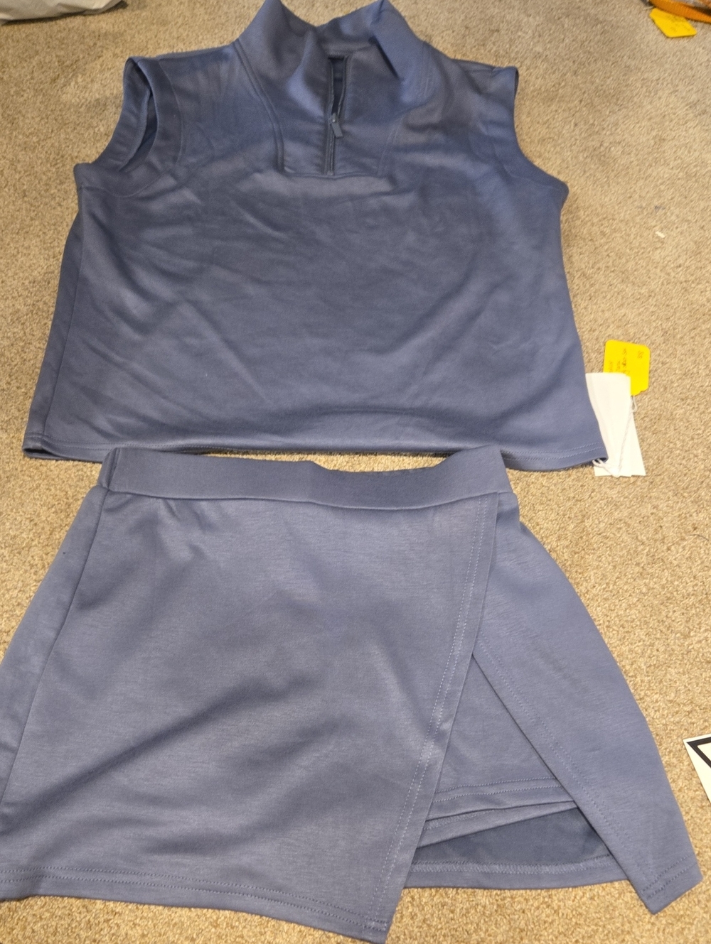 Sleeveless Zip  Top & Wrap Skort Set in Dusty Blue